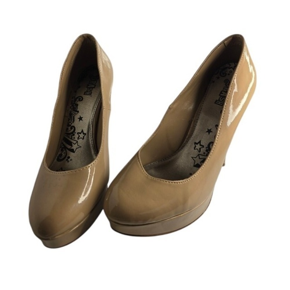 Brash Platform High Heels Nude Patent Leather Stiletto Dressy Evening Glam - Picture 1 of 10